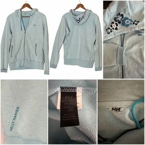 Helly Hansen Women's Blue Zip Hoodie Floral Hood Y2K Athleisure Full Zip XL
